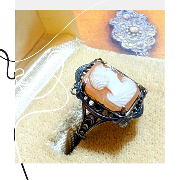 Edwardian Shell Cameo Sterling Silver Ring - Picture 5 of 6